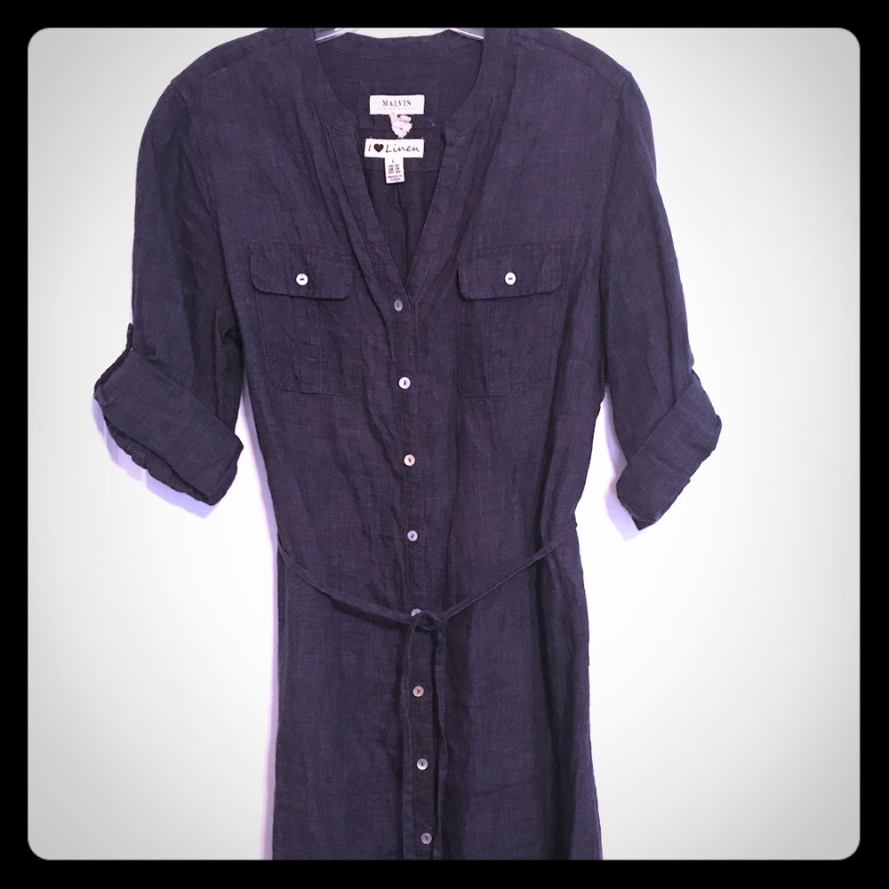 Navy Blue Linen Dress